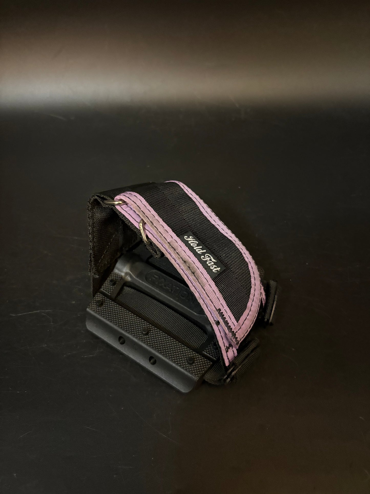 Fyxation Pedals / Hold Fast Straps Black + Purple Pedal Setup