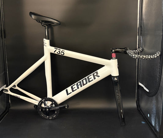 Leader 735 Frameset White 56cm w/ Stem + Bars + Saddle + Seatpost + Crankset