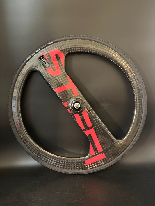 Stiffi 2 Spoke Carbon Clincher Front Wheel Custom Carbon Weave + Red Logo