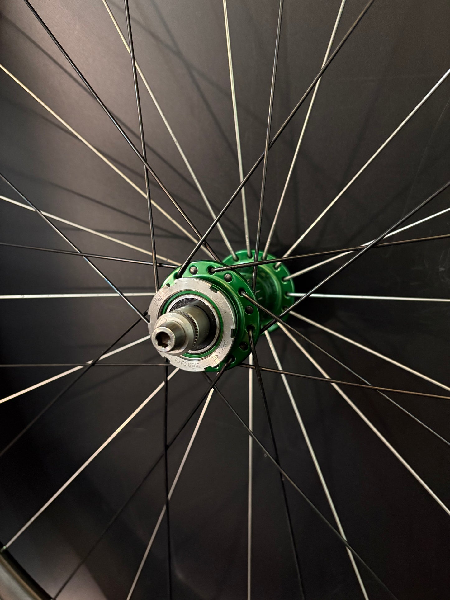 H Plus Son Archetype Black + BLB Notorious 38 Carbon / Phil Wood Bright Green LF Wheelset 32h
