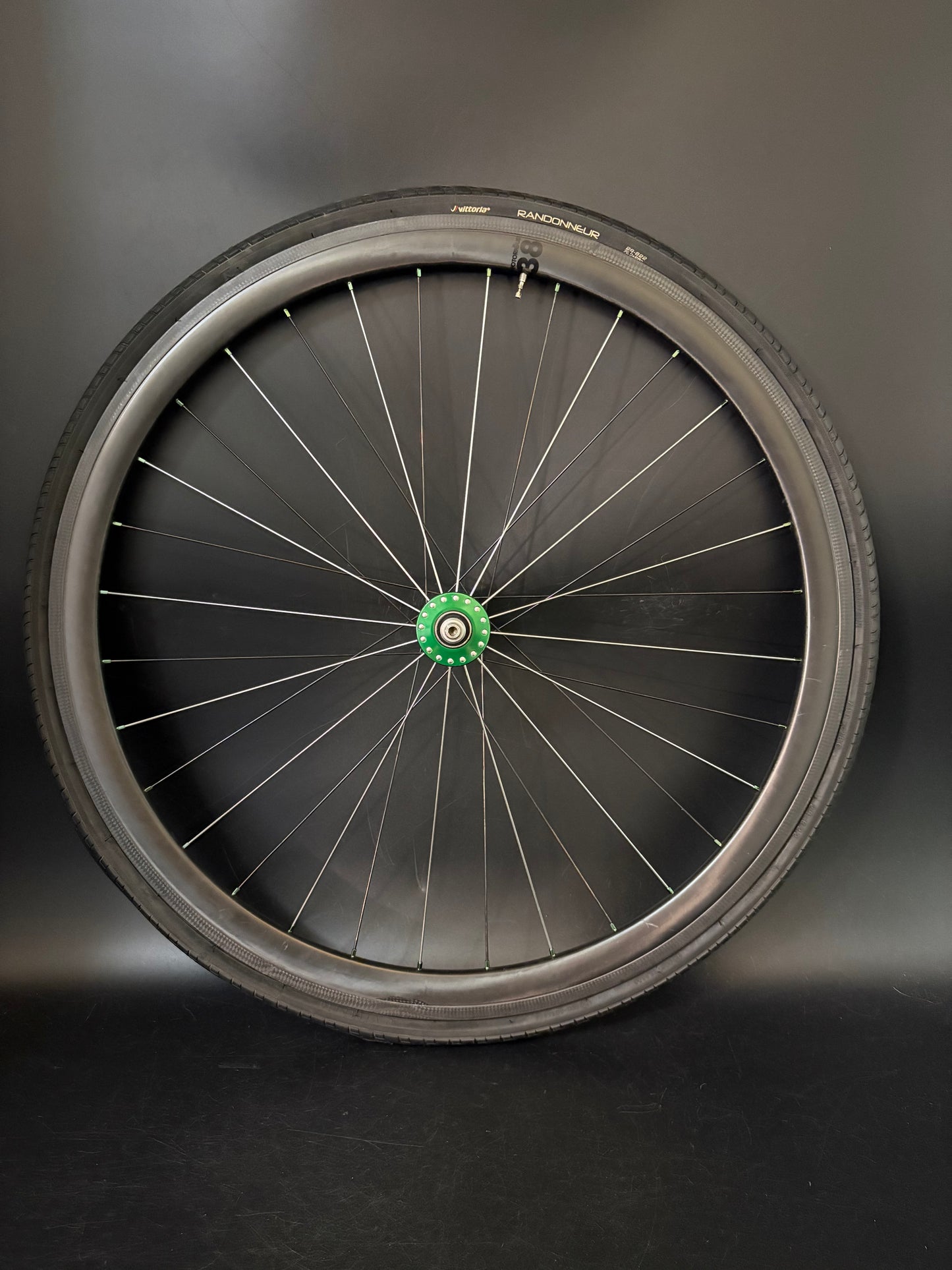 H Plus Son Archetype Black + BLB Notorious 38 Carbon / Phil Wood Bright Green LF Wheelset 32h