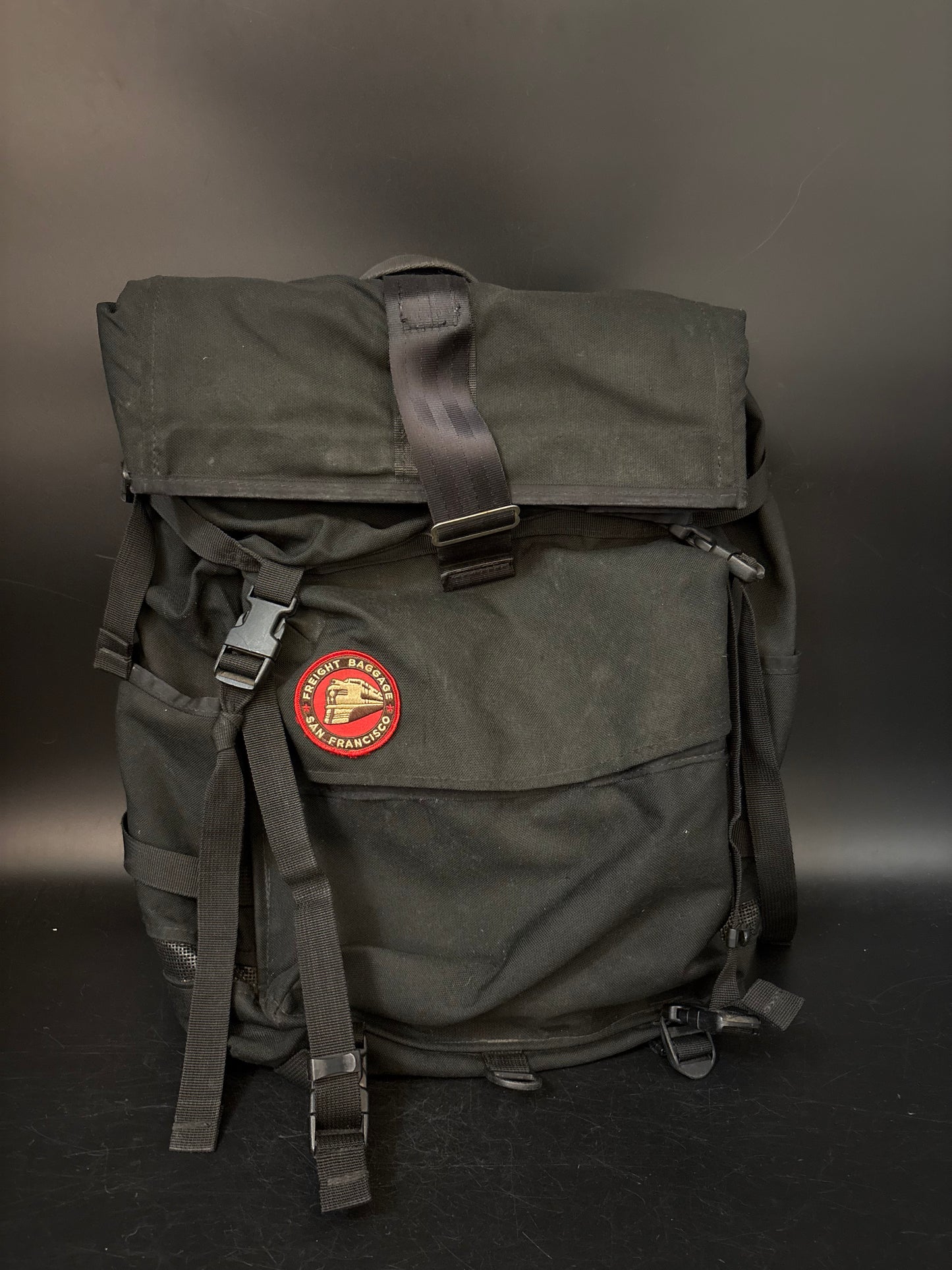 Freight Baggage Roll Top Messenger Bag Backpack Black