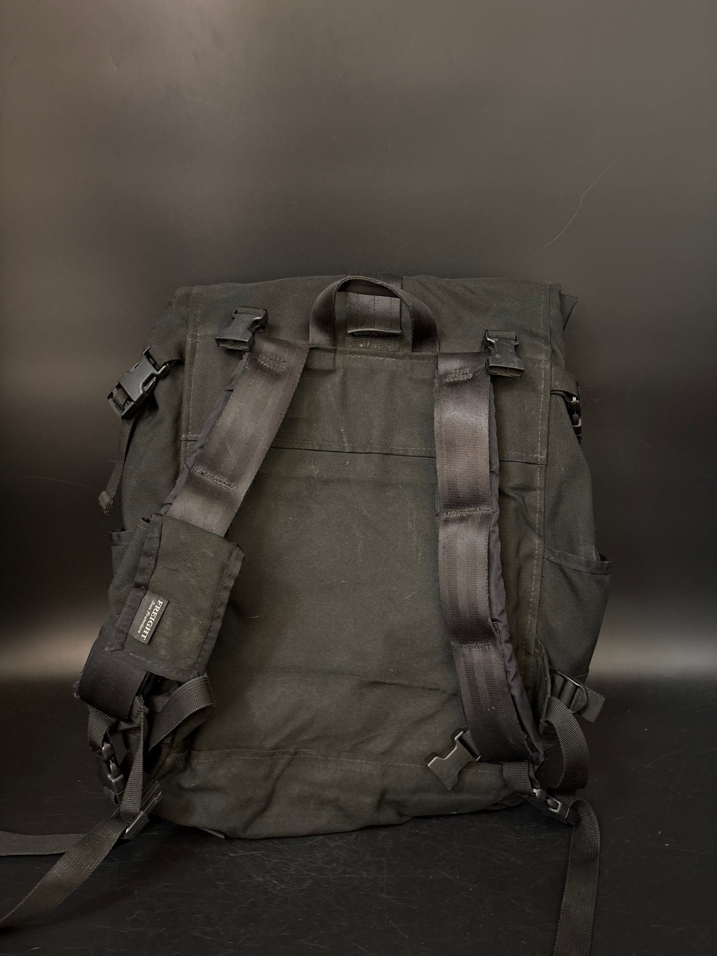 Freight Baggage Roll Top Messenger Bag Backpack Black