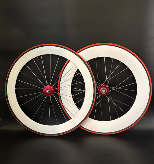 Zipp 404 + 606 Carbon / Phil Wood HF Red Wheelset 24h Tubular