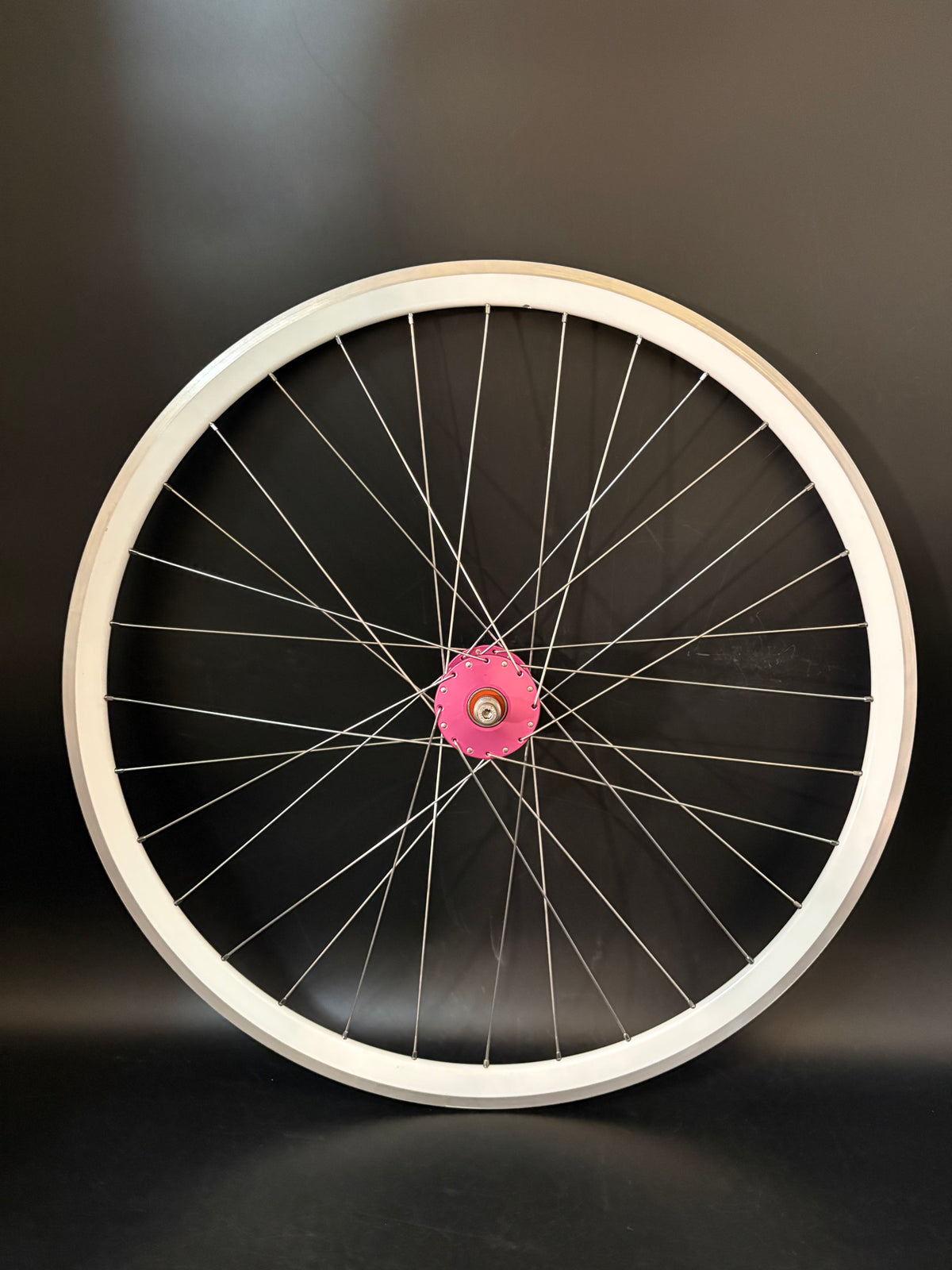 Velocity Deep V Machined White / Phil Wood HF Pink Wheelset 32h