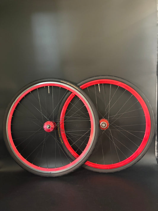 Velocity Deep V / Phil Wood Wheelset Red 32h