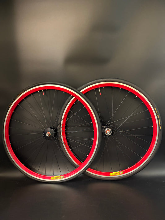 Velocity Deep V Red Machined / Phil Wood Wheelset Black 32h