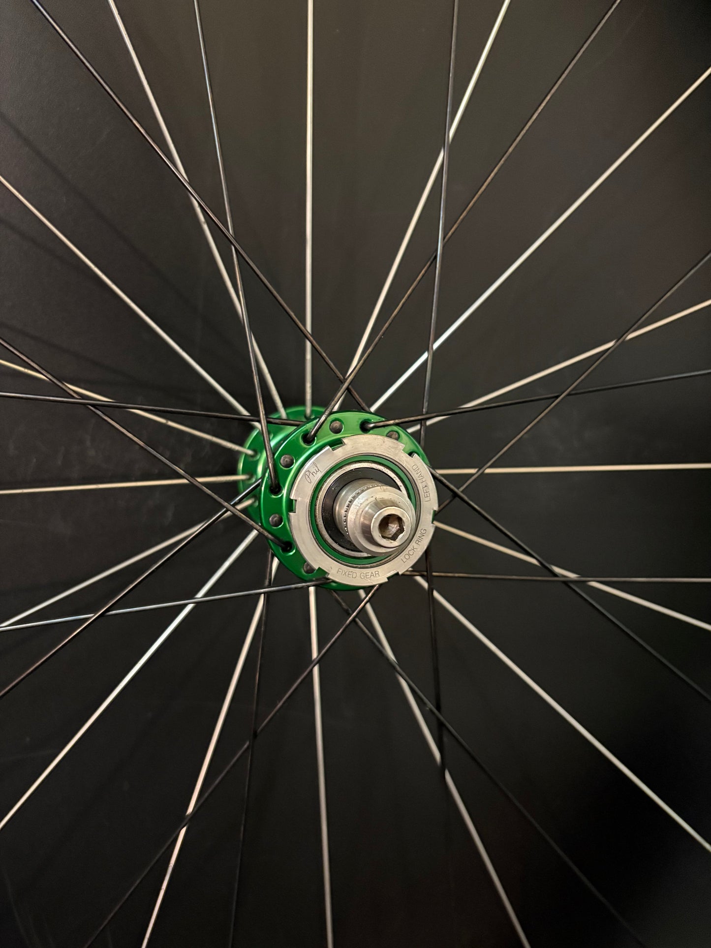 H Plus Son Archetype Black + BLB Notorious 38 Carbon / Phil Wood Bright Green LF Wheelset 32h
