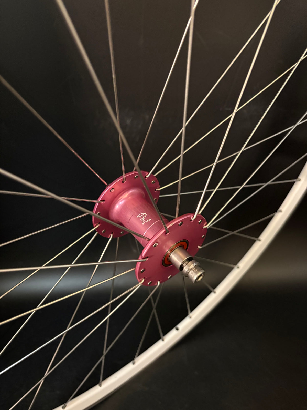 Velocity Deep V Machined White / Phil Wood HF Pink Wheelset 32h