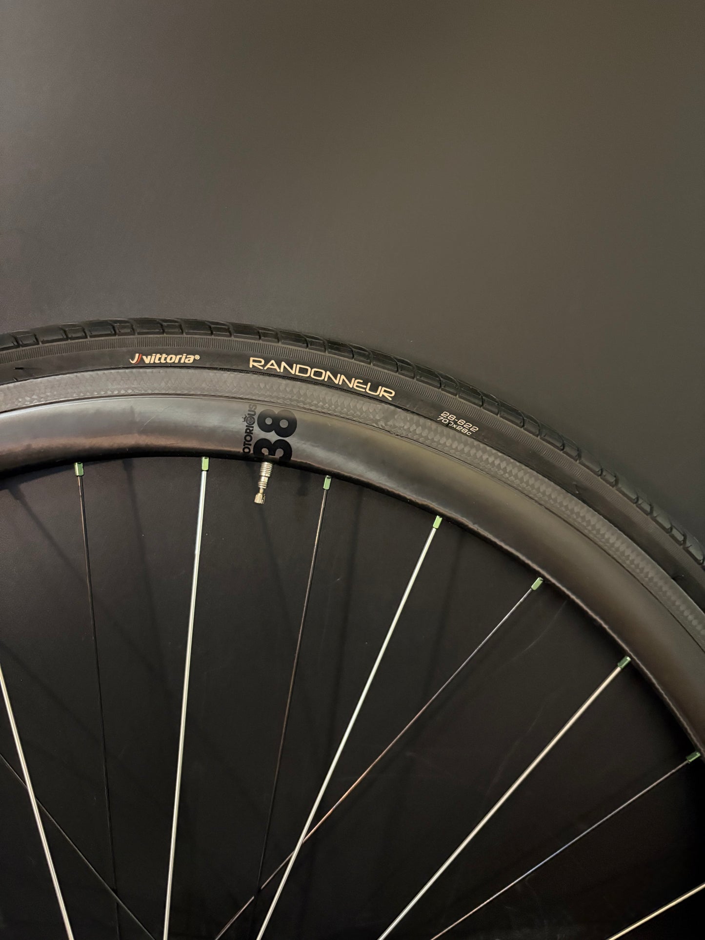 H Plus Son Archetype Black + BLB Notorious 38 Carbon / Phil Wood Bright Green LF Wheelset 32h